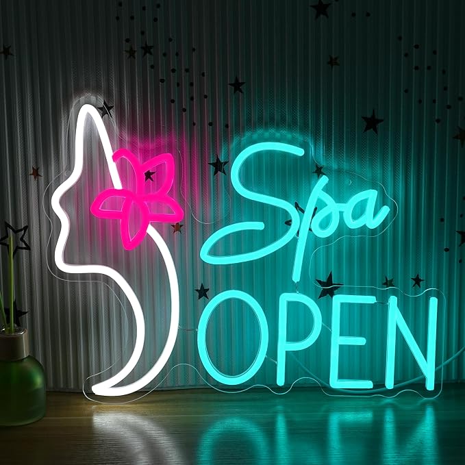 Spa Open Neon Sign for Wall Decor Adjustable Usb Powered Beauty Salon Led Light Sign 16.54’’*12.6’’ Open Neon Light for Salon Bar Hair Salon Make Up Lashes Nail Decoration