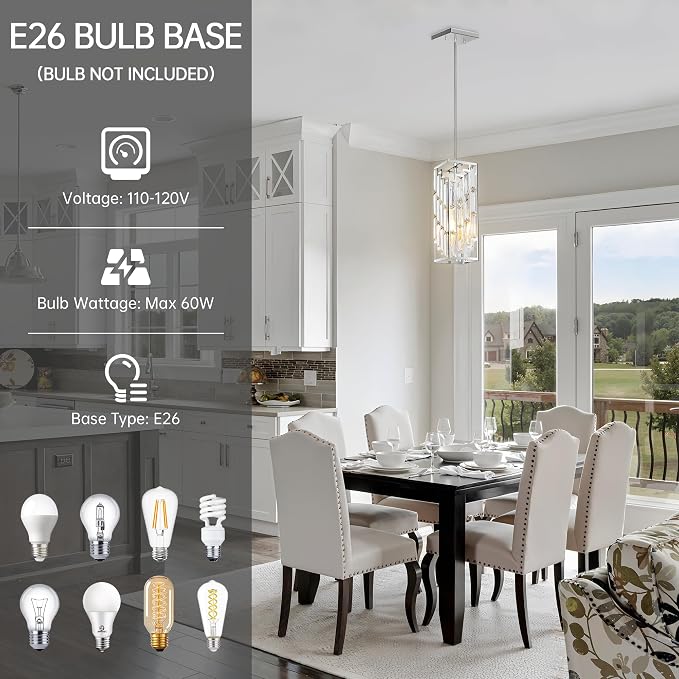 Chrome Pendant Lights Kitchen Island 3 Pack, Mini Crystal Chandeliers, Modern Pendant Lights Ceiling Lighting Fixtures for Kitchen Island, Dinning Room, Bedroom