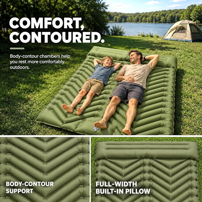 MalloMe Sleeping Pad for Camping, Camping Mattress - Bed for Outdoors Self-Inflating Air Mattress for Backpacking Leak-Resistant Inflatable Travel Mat w/Foot Pump Compact Ultralight Single & Double