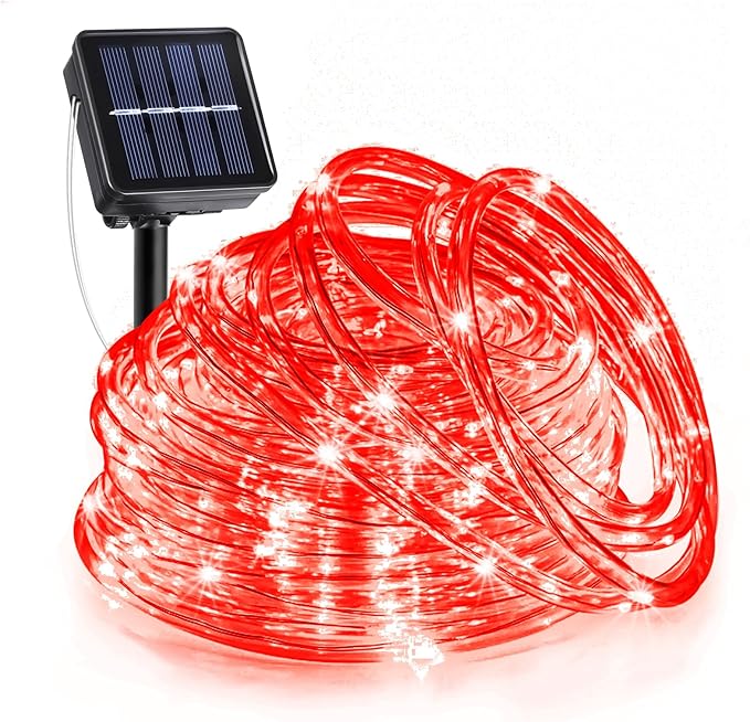 33FT 135 LED Solar Rope Lights Outdoor Waterproof, Red Solar String Lights for Outside 8 Modes, Solar Powered Fairy Light for Party Garden Pool Trampoline Yard Party Holiday Decorations