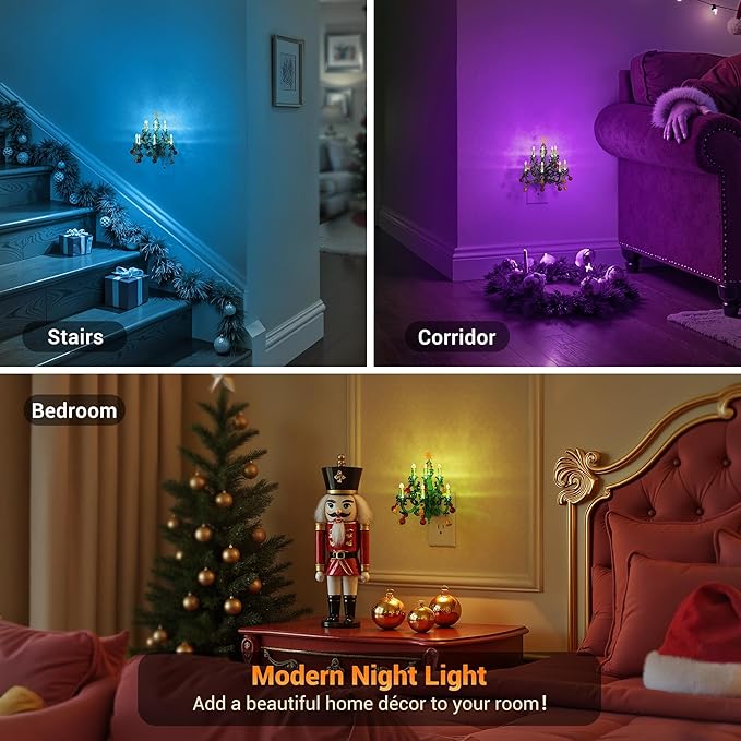 JandCase Night Lights Plug into Wall, Christmas RGB Pendant Night Light with Flame Effect,10 Color Changing Nightlight with180° Rotatable,Dimmable Plug in Night Light for Home Holiday Decor