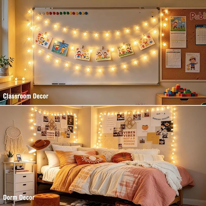 JMEXSUSS 100 LED Star String Lights USB Plug in, 33Ft Fairy Lights | Remote, Waterproof Hanging String Lights Indoor for Bedroom Tent Loft Bed Classroom Dorm Decor, Warm White