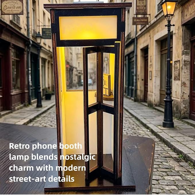 Vintage Phone Booth Ambient Lamp, Retro Tall Telephone Booth Table Lamp with Warm LED Light, 2026 New Classic Mini Phonebooth Accent Table Light for Bedroom Home Office Study Bar Decoration