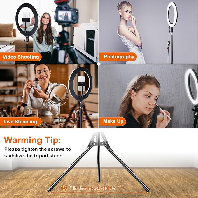 13" Selfie Ring Light with 76" Tripod Stand & 3 Phone Holder, LED Camera Ringlight with 48 RGB Colors Modes & Musical Rhythm Mode and 12 Brightness Dimmable for Makeup/Photography/Videos/Vlog/TikTok