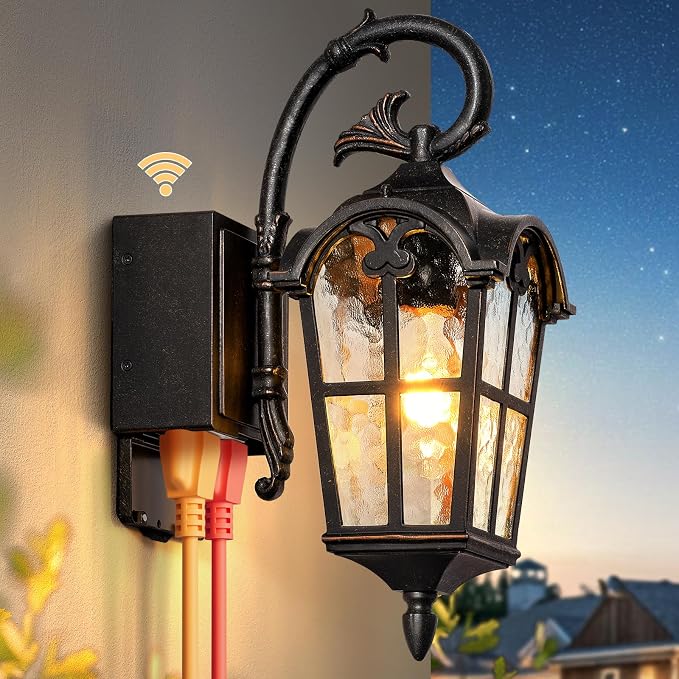 Outdoor Porch Light with Outlet, Oil-Rubbed Bronze Outdoor Porch Lights Wall Mount, Rust-Proof Aluminum Exterior Sconce Light, Waterproof Vintage Dusk to Dawn Outside Wall Lights for Garage