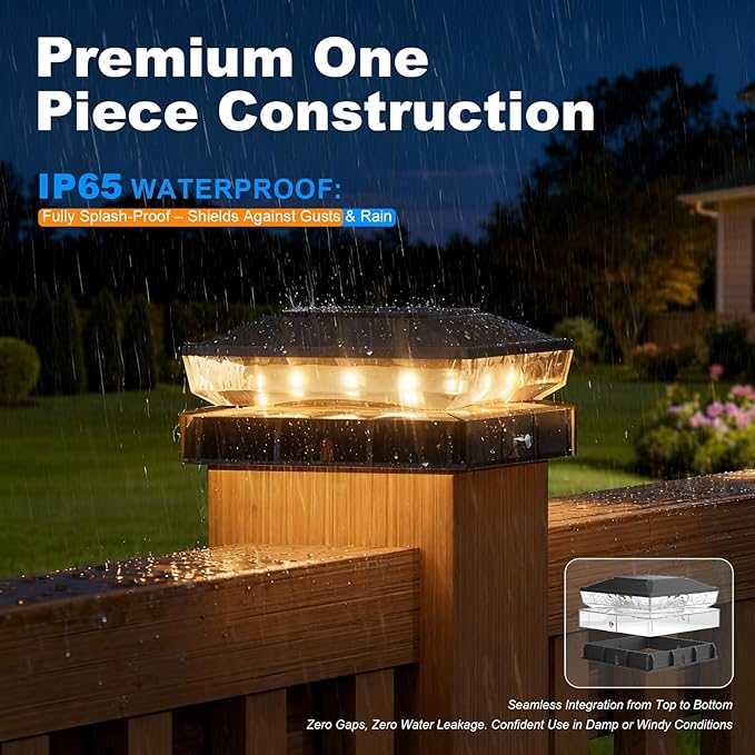 NIORSUN Solar Post Cap Lights Outdoor Waterproof, 2 Lighting Modes 4x4 Post Solar Lights, Fence Posts Solars Light for Deck Patio Garden Decoration, 4x4 Posts Caps Wood Vinyl, 6 Pack (Black)