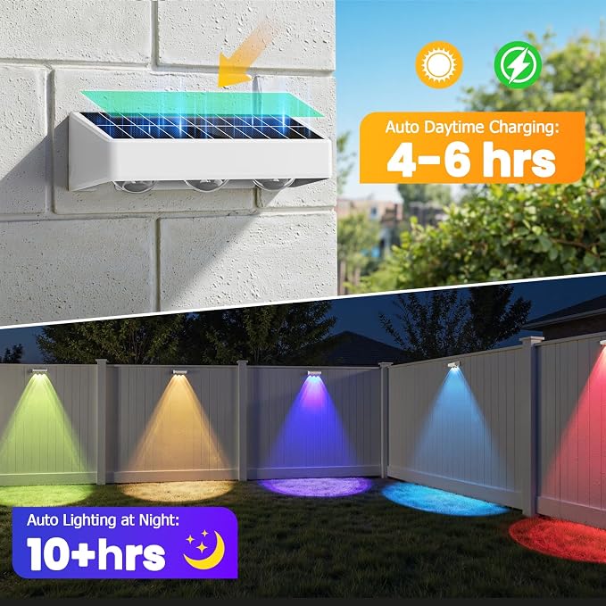 Solar Fence Lights,16 Pack Solars Deck Light,RGB Color,Outdoor Bulb Waterproof Led IP65,Outdoor Fence Light,Power Patio Lamp with Lenses for Outside/Backyard/Railing/Yard(Black)