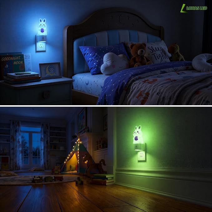 L LOHAS LED Night Light for Kids,Kids Night Light,Dusk to Dawn Sensor | 3D Cute Rabbit Night Lights,RGB+Soft White 3000K,Birthday Gift Nightlight for Kids, Room Decor 2 Pack