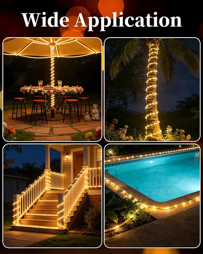 MERRIMAX M Solar Rope Lights Outdoor, 72FT 200LED Solar String Lights with 8 Lighting Modes, Waterproof Solar Powered Fairy Lights for Party Garden Yard Home Holiday Tree Decoration, Warm White