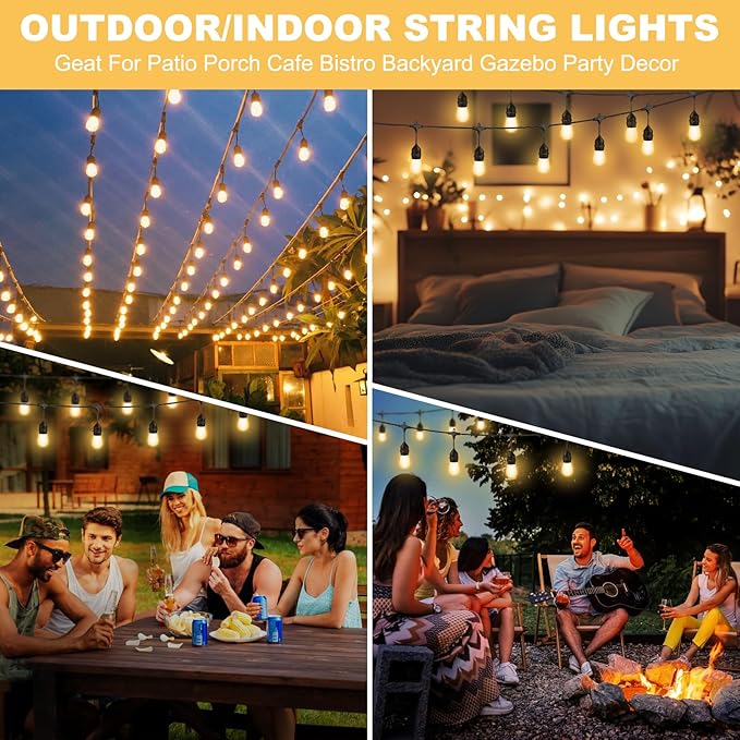 100FT Outdoor String Light 64Bulbs (1.5FT Bulbs Spacing),120W Dimmer Remote | Patio Lights with IP65 Waterproof, Dimmable & Timing & 3 Mode, Connectable, Zipper Ties for Outside Commercial Backyard