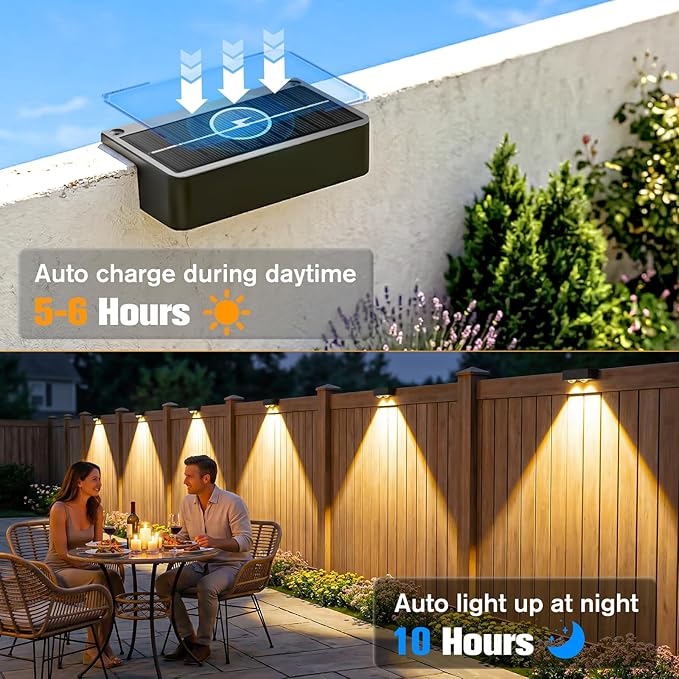 Bridika Solar Deck Lights Outdoor 20 Pack, Bright Solar Fence Lights with Lens, 3 Color Modes IP65 Waterproof Large Size Step Lights for Outside, Fence, Stair, Backyard, Patio, Wall Black