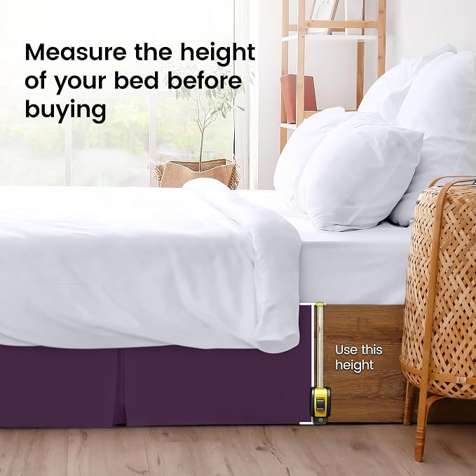 Queen Bed Skirt, Hides Under-Bed Storage 16 Inch Drop, Pleated, Purple | Easy Fit Design, Shrinkage & Fade Resistant, Hotel Style, Microfiber Durable Fabric, Machine Washable