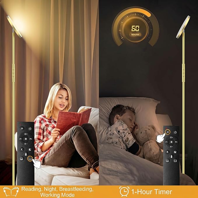 Floor Lamp, Upgraded 40W 4000LM Super Bright Torchiere LED Floor Lamps for Living Room, Stepless Dimmable Color Temperature 2700K-6500K with Remote & Touch Control, Standing Light (40W Brushed Gold)
