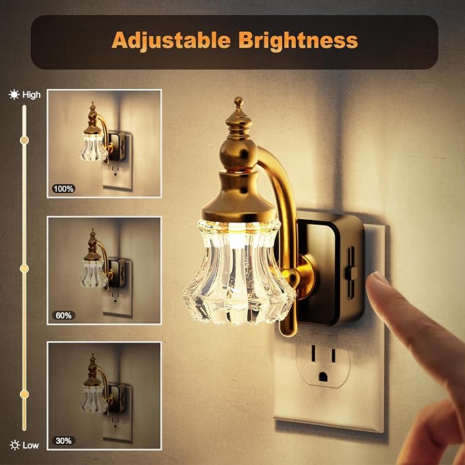 JandCase Night Light, Night Lights Plug into Wall, Glass Flower Nightlight | 2 Pack LED 0-100LM Dimmable Nightlights, Dusk to Dawn Sensor, 1W Floral Vintage Nite Light for Bathroom Hallway Gift Decor