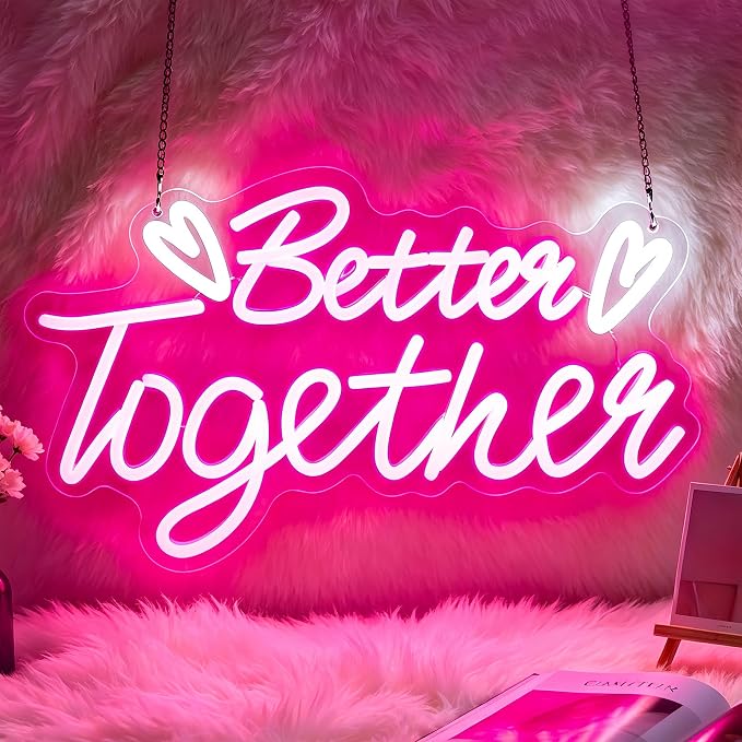 Neon Sign, Neon Signs for Wall Decor LED Signs Neon Light | Better Together Neon Sign, Pink LED Signs for Bedroom, Wedding, Valentine's Day, Business, Pink Decor, Gift, USB Powered
