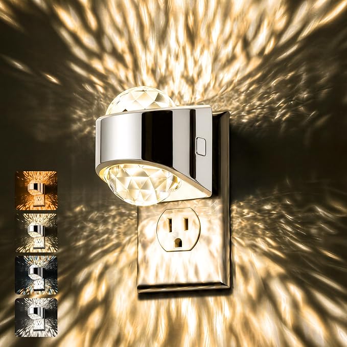 Night Light Plug into Wall, Color Changing Night Light for Kids | 3CCT Diamond Design Nightlight Projector, Dusk to Dawn Sensor for Nursery Bathroom Bedroom Gaming Room Decor Gift