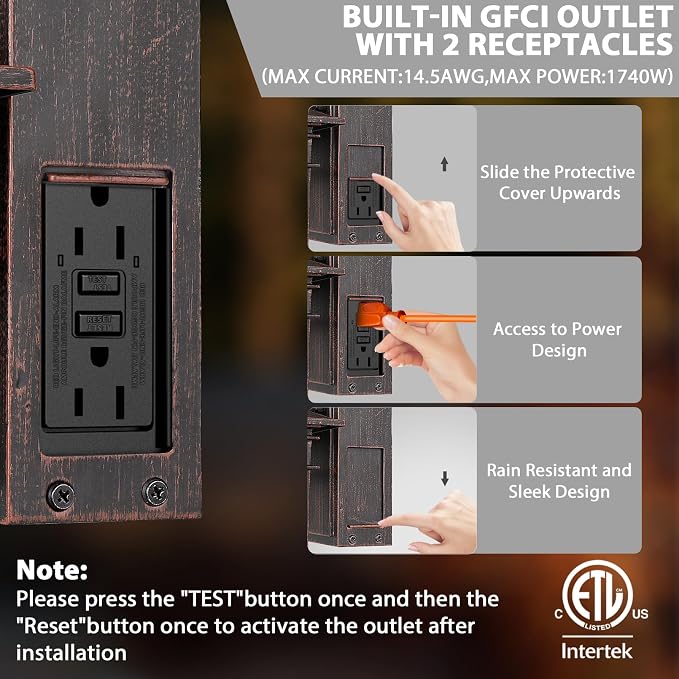 Outdoor Light with GFCI Outlet Antique Black and Bronze Gold,Dusk to Dawn Porch Lights Outdoor,Waterproof Exterior Wall Light Fixture,Aluminum Wall Sconce,Front Door Light Outside Lights for House