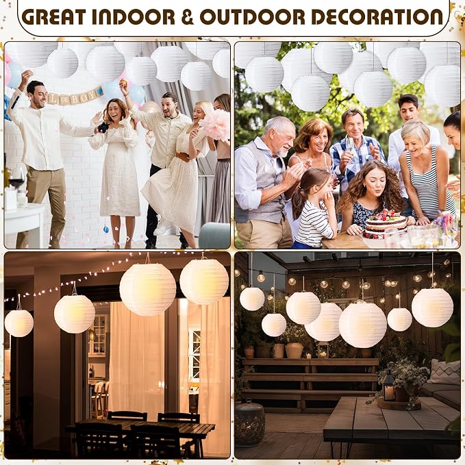 Treela 48 Pcs Paper Lanterns Party Decorations Round,White