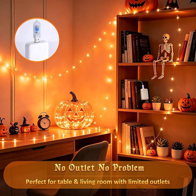 JMEXSUSS 100 LED USB Orange Fairy Lights Plug in, 33 Ft Orange Lights | Mini Twinkle Fall Lights for Indoor Fireplace Tree Autumn Thanksgiving Party Car Halloween Decor, Remote with 8 Modes, DIY