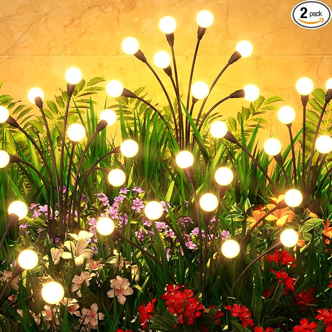 2 Pack Solar Garden Lights 16 LED, Solar Lights Outdoor Waterproof IP65, Decorative Garden Lights Solar Powered for Yard Patio Pathway Decor, Outside Fairy Firefly Lights Garden Gifts