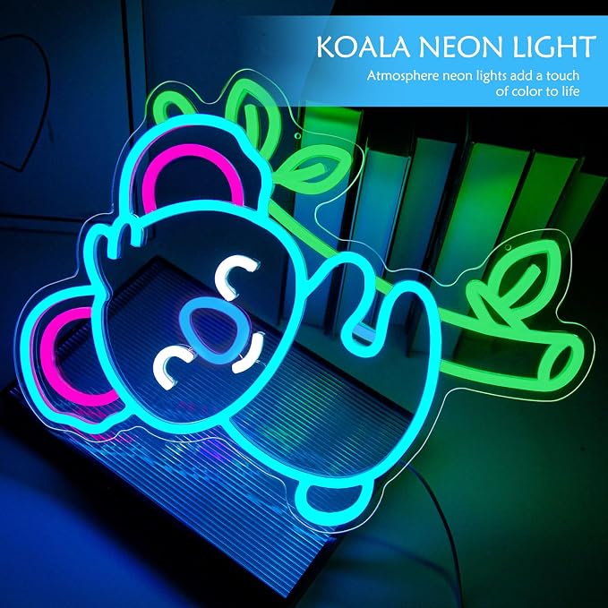 Koala Neon Sign Dimmable LED Animal Neon Sign for Kids Room Wall Decor | Cute Koala Design Creates a Cozy Atmosphere for Nursery Baby Room Playroom Bedroom Office Animal Theme Decorations Gift Ideas