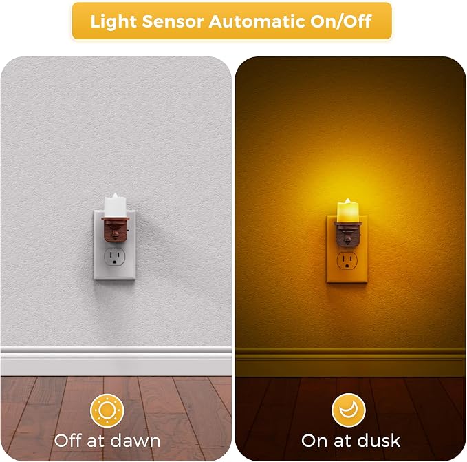 L LOHAS LED Night Light, 2 Pack Amber Flameless Candle Night Light Plug in | Dusk to Dawn Sensor, 0-100LM LED Dimmable Nightlight, Vintage Decorative Night Lights for Hallway Bathroom