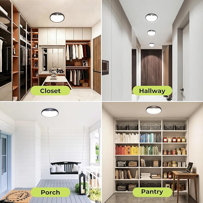 hepside Motion Sensor Ceiling Light Wired, 3000K/4000K/6500K LED Flush Mount Ceiling Light Fixture, 7Inch 15W Motion Sensor Light with Timer for Closet Stair Porch Hallway Pantry,Black