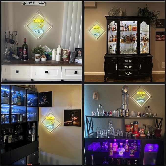 Looklight Bar Led Sign Drink Zone Neon Sign Neon Signs for Wall Decor Led Lights Wine Decor Drinks Sign for Pub Man Cave Club Party Home Bar Decorations