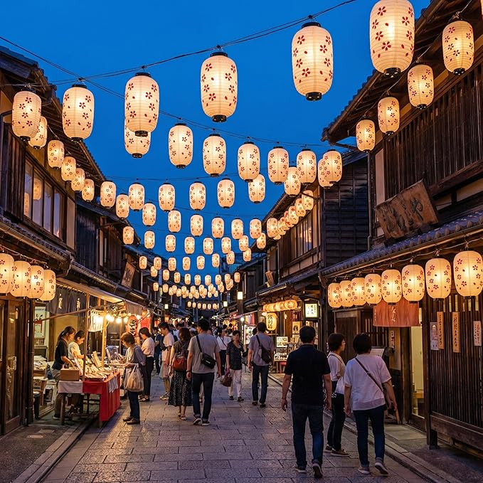Baquler 24 Pcs Japanese Cherry Blossom Silk Lanterns 8 x 14 Inch Hanging Sakura Lantern Decorations for Wedding Party Restaurant Festival Decor Including 12 Lanterns and 12 Lights