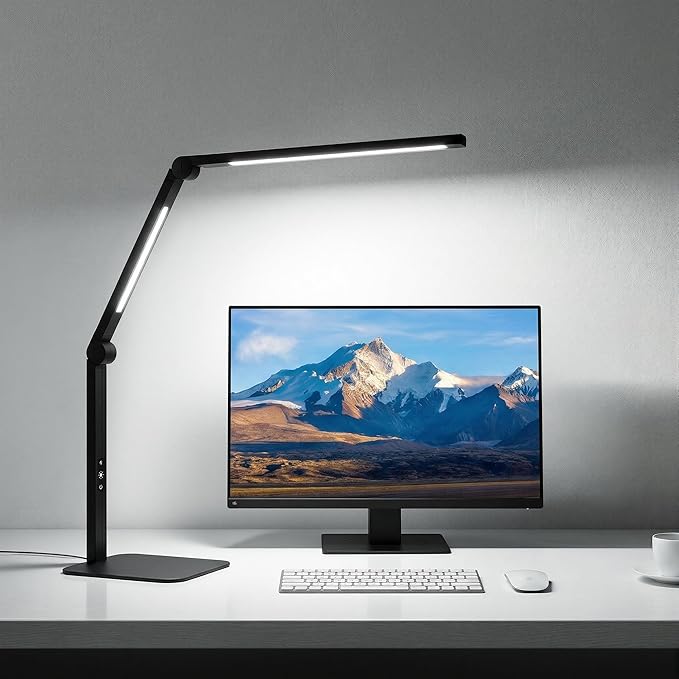 LED Desk Lamp for Home Office with Base, Dimmable Eye Care Architect Desk Light, Adjustable Swing Arm Dual-Light Lighting for Computer Monitor Work Desk Light, Reading, Study & Workbench