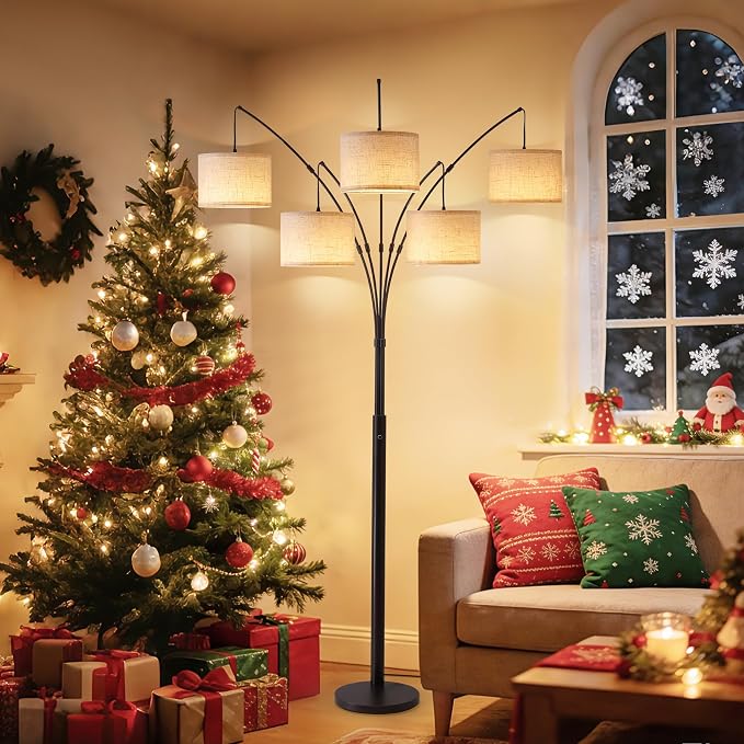 Bright Floor Lamp, Remote Control, Beige Shade Black Pole | Large Floor Lamp, 4000LM Independently Controlled 9W LED Energy-Saving Light Bulb, Memory Function, Adjustable Arm
