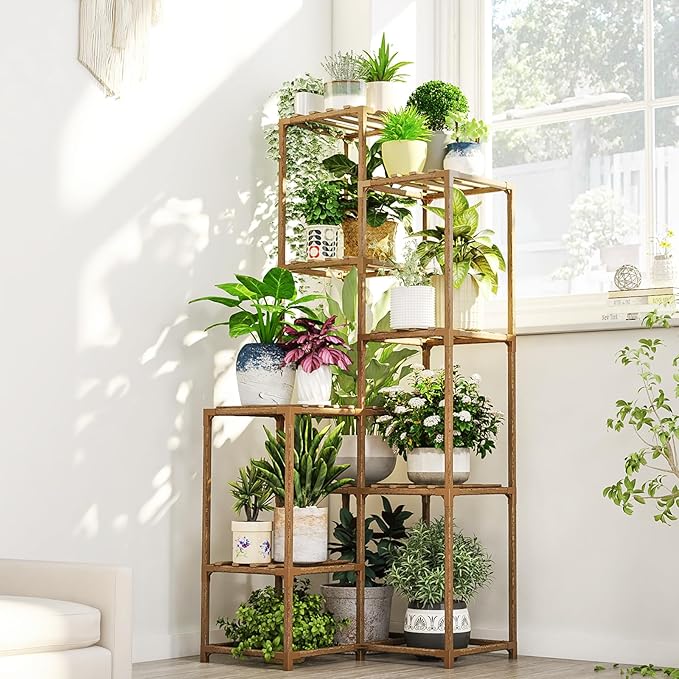 Bamworld Plant Stand Indoor Outdoor Corner Plant Shelf 54.7" Tall Plant Table Wood Large Plant Holder for Multiple Plants Patio Balcony Garden Office Home Decor