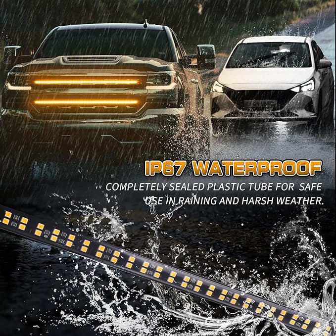 XRIDONSEN 2PCS 24 inch Truck Grill Strobe Lights Strip 288 LED Amber Emergency Lights Tailgate/Rear window/Grille Lights Flashing Warning Caution Safety Light for Plow Trucks Construction Vehicles SUV