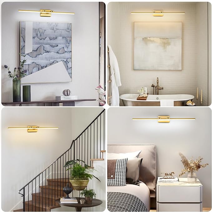 LED Bathroom Vanity Light, Modern Bathroom Light Fixture Over Mirror (3000K/4000K/6000K, Dimmable), Vanity Light Bar with Angle Adjustable, 40 Inch, Brass