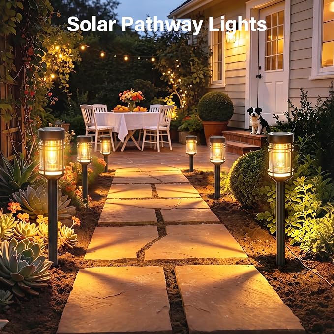 Ollny Solar Pathway Lights Outdoor 8 Packs, Solar Garden Lights IP65 Waterproof, LED Solar Powered Path Light Auto On/Off, Landscape Lighting for Yard Walkway Driveway Porch Outside Decor