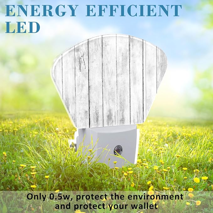 White Wooden Texture Night Light, Old Wood Grain Nightlight Plug into Wall with Dusk to Dawn Sensor for Kid Girls Boys Women Men Bedroom, Hallway, Kitchen, Bathroom, Stairs Decor