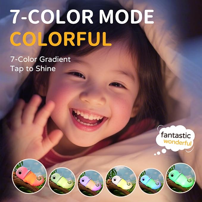 Night Light for Kids, Cute Soft Silicone Chameleon Lamp, Dimmable Timer Nursery Portable Kawaii Lamps, Bedside Lamp for Baby Toddler Adult(Chameleon - Purple)