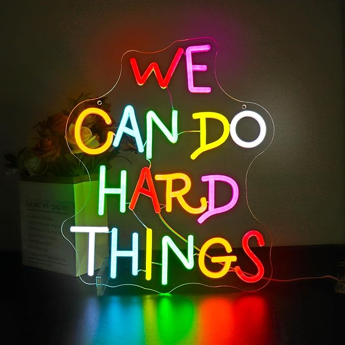 Neon Sign - HSJNJKFU We Can Do Hard Things Neon Signs for Wall Decor Led Light up Signs for Classroom, Office, Party, Bedroom, Room Home Decor, Led Sign USB Powered