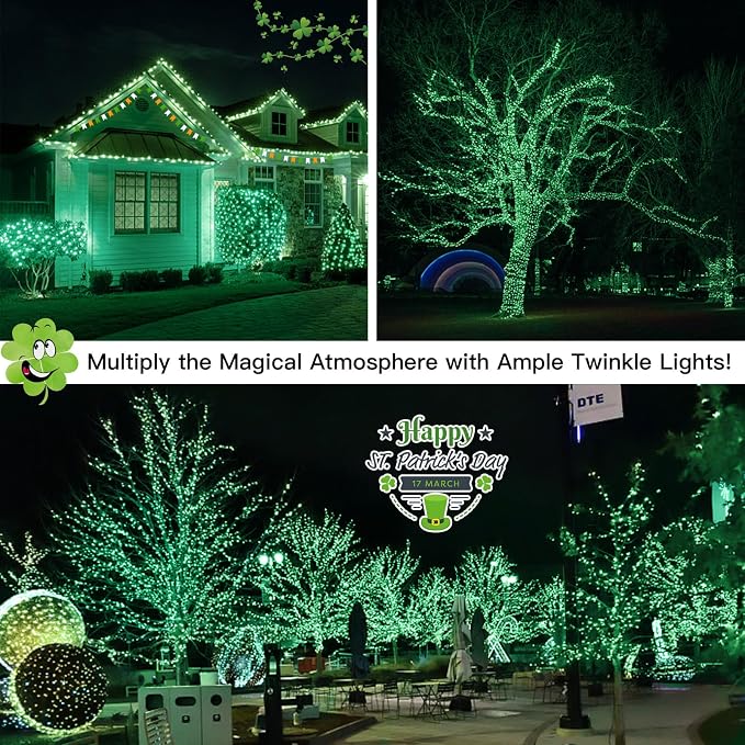 Green Christmas Lights Battery Operatd, 66ft 200LED St Patricks Day Decorations Indoor, Fairy Twinkle Light with Remote for Halloween, Bedroom, Patio, Backyard, Outdoor Decorations