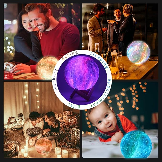 GDPETS Moon Lamp Kids Night Light Galaxy Lamp - 16 Colors Moon Light with Wood Stand Remote & Touch Control USB Rechargeable Gift for Girls Lover Birthday - 5.9 inch
