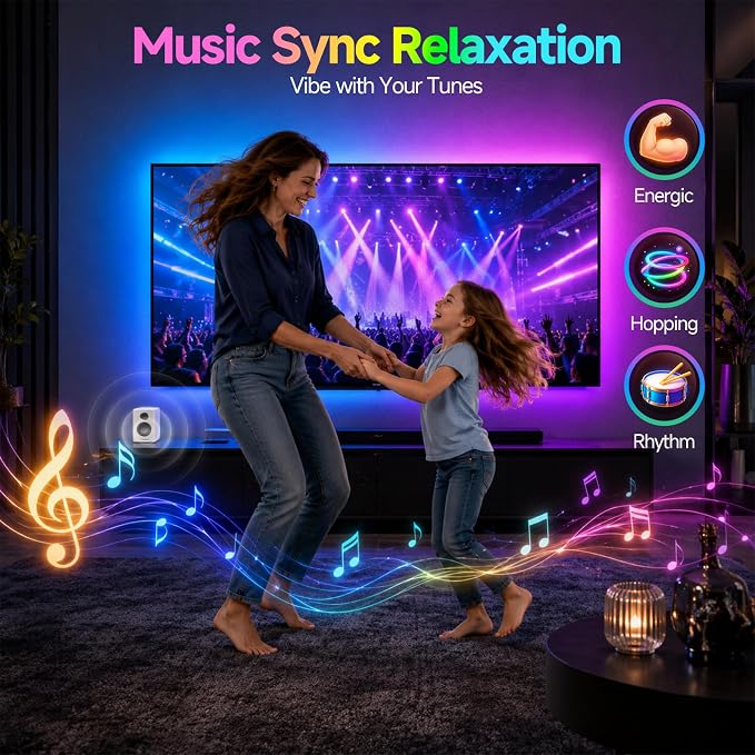 Daymeet LED Lights for TV, Led Backlight TV Lights RGB Led TV Lights USB Led Strip Lights for TV Led Lights Sync with Music Bluetooth APP Control Led Lights (Dreamcolor, 19.68FT for 55"-85" TV)