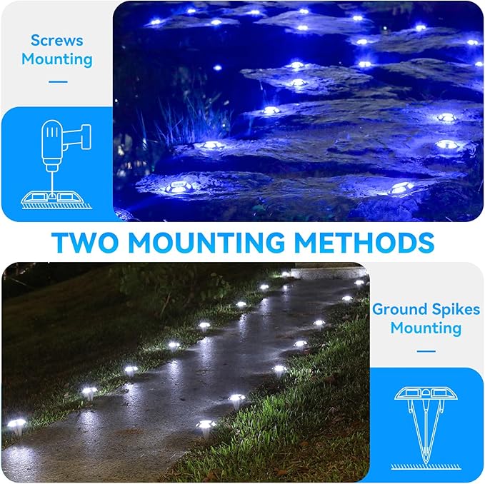 AGPTEK Solar Driveway Lights 12 Pack, 2 Colors in 1 Outdoor Solar Deck Dock Marine Waterproof LED Driveway Marker Security Lights for Outside Pathway,Boat Dock,Step,Walkway,Path,Garden (Blue & White)