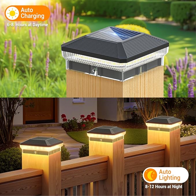 LETMY 12 Pack Solar Post Cap Lights Outdoor, 40 LEDs 4x4 Fence Post Solar Lights Outdoor Waterproof with 3 Modes, Solar Powered Deck Fence Cap Light for 3.5x3.5 4x4 Vinyl Wooden Posts (Black)