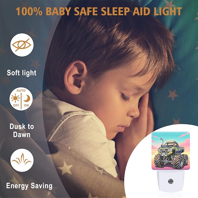 Night Light Cartoon SUV Off Road Night Lights Plug into Wall with Dusk to Dawn Smart Sensor for Bedroom Bathroom Hallway Kitchen, Warm Nightlights for Boys Girls Women Men