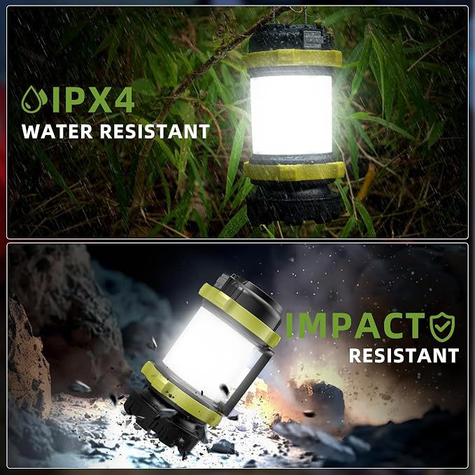 2Pack Camping Lantern, Rechargeable Flashlight & Emergency Light | 1000LM 6 Modes Battery Powered Lantern, 4000mAh Portable Camp Light for Outdoor Hiking, Hurricanes and Power Outages