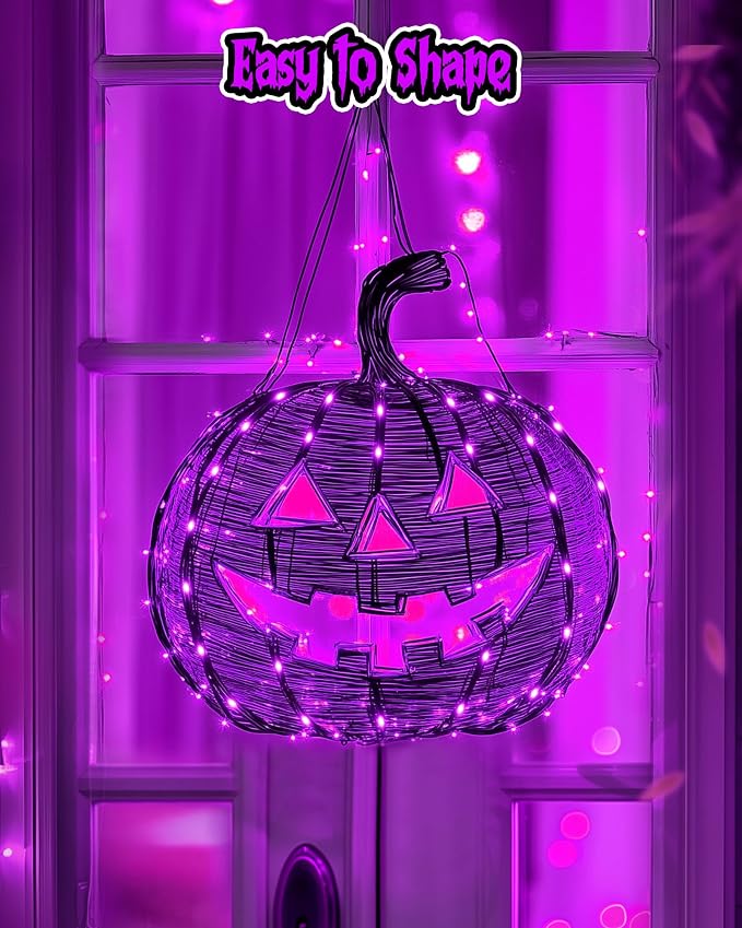 Halloween Fairy Lights Battery Operated, 5 Pack 7 FT 20 LED String Lights | Fairy Lights with Timer, Black Wire Halloween String Lights Indoor, Fairy Lights for Bedroom Classrom, Purple