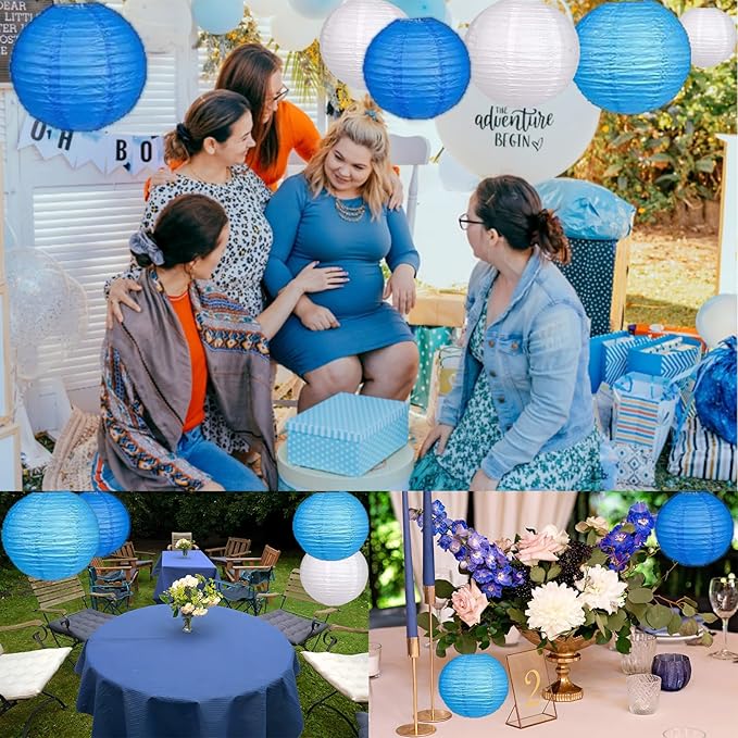 12Pcs Paper Lanterns 6”, 8”, 10”, 12”,Paperlanterns Party Decoration, Blue Paper Lanterns for Wedding, Bridal, Birthday, Outdoor, Home, Garden, Holiday and Party.