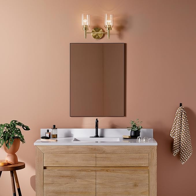 Kichler Madden 2-Light Bathroom Vanity Light, Champagne Bronze | Modern vanity light with clear glass for single or double bathroom mirrors (14.25" x 10.5"), 55184CPZ