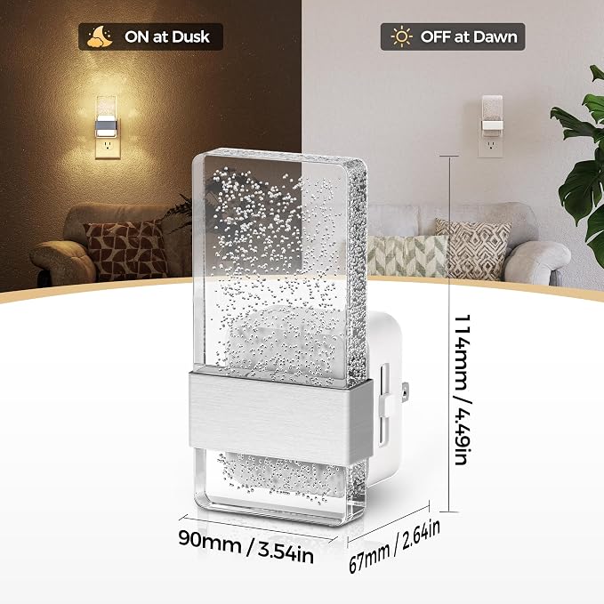 Night Light, Night Lights Plug Into Wall, Dimmable, 3000K | Bubble Decorative Night Light, Dusk to Dawn Sensor, Wall Sconce-Style Design Nightlights for Bathroom, Hallway, Gift, 2 packs