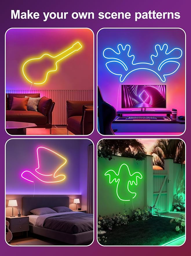 RIYO 20FT Neon Rope Lights App Remote Music Sync for Indoor Decor | IP67 Waterproof, Flexible Neon Lights for Bedroom, Gaming, Party, Outdoor Decor, Multiple Modes